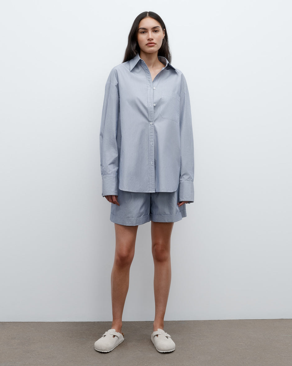 TWP Indigo / white Big Joe Shirt in Baroness Stripe Cotton view 1