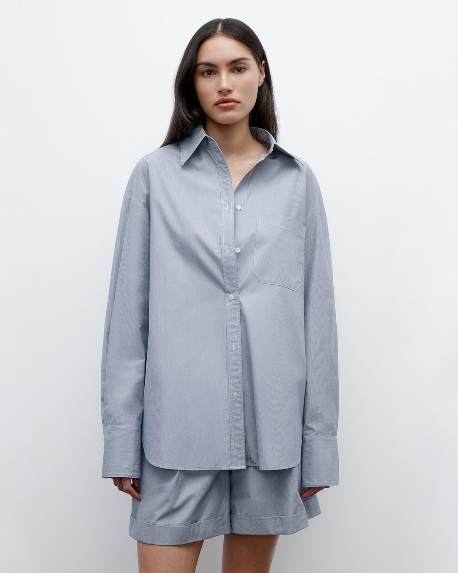 TWP Indigo / white Big Joe Shirt in Baroness Stripe Cotton view 2