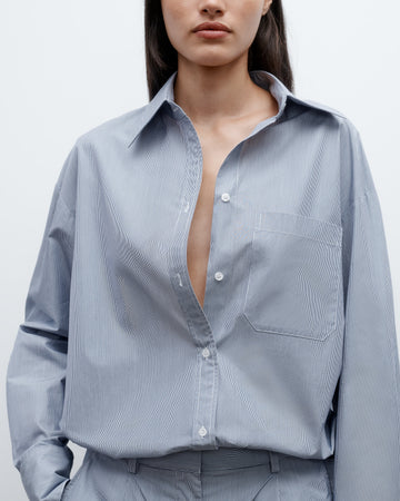 TWP Indigo / white Big Joe Shirt in Baroness Stripe Cotton view 4