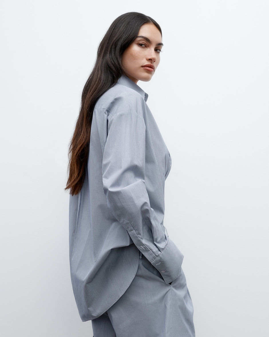 TWP Indigo / white Big Joe Shirt in Baroness Stripe Cotton view 3