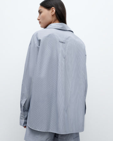 TWP Indigo / white Big Joe Shirt in Baroness Stripe Cotton view 5