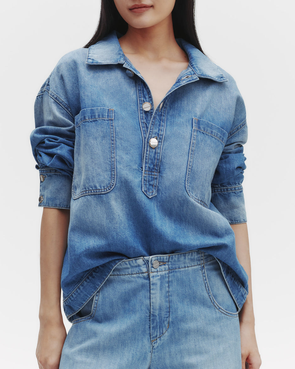 TWP Vintage wash At Ease Popover in Linen Cotton Denim view 1