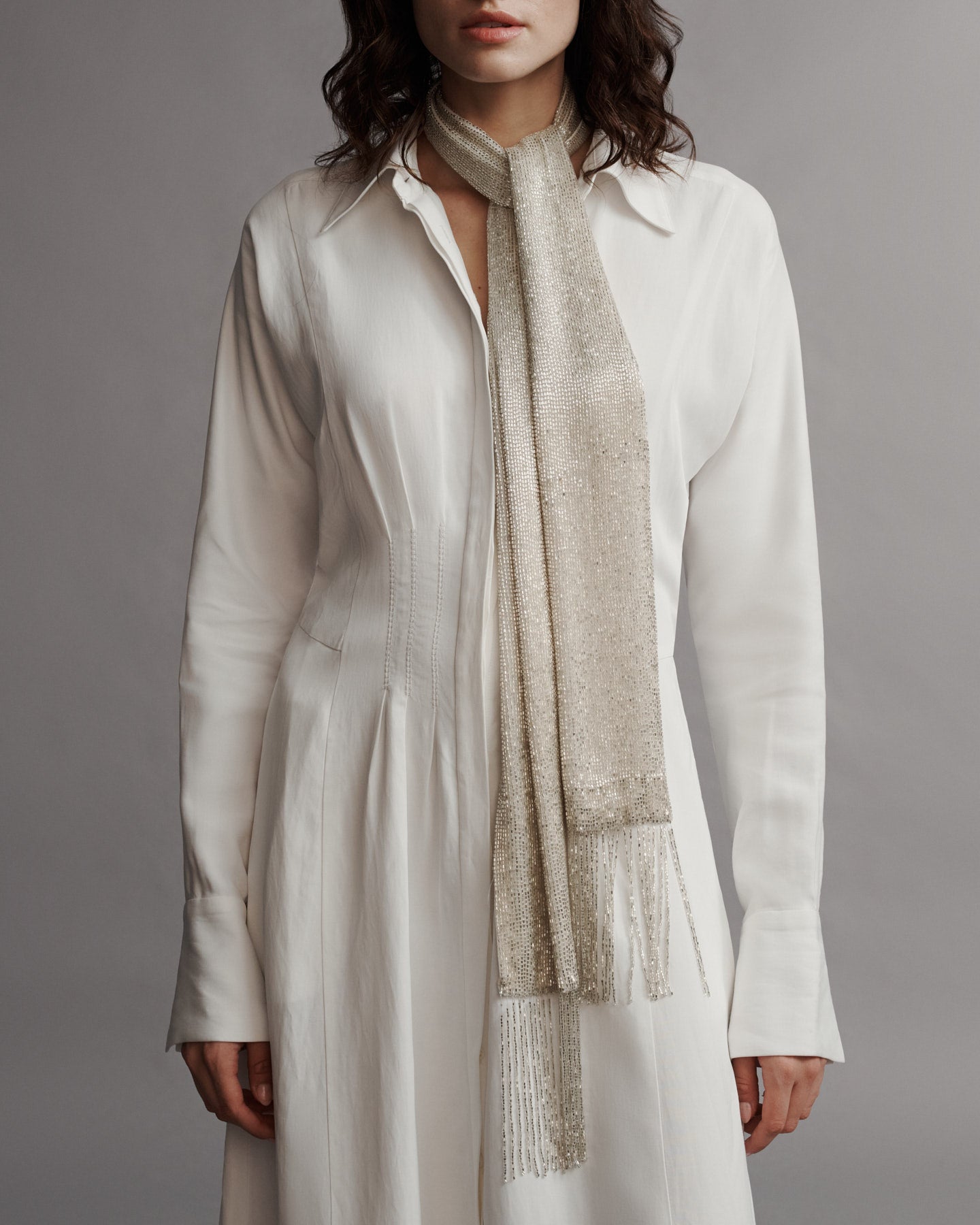 TWP Ivory Jaya Scarf in Bugle Beads view 3