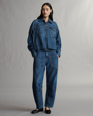 TWP Dark wash Denim Bubble Jacket in Linen Cotton Denim view 4