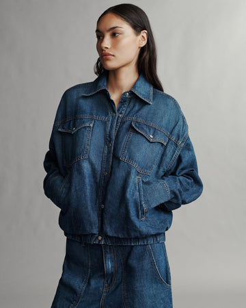 TWP Dark wash Denim Bubble Jacket in Linen Cotton Denim view 2