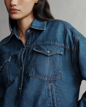 TWP Dark wash Denim Bubble Jacket in Linen Cotton Denim view 6