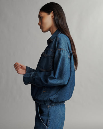 TWP Dark wash Denim Bubble Jacket in Linen Cotton Denim view 3