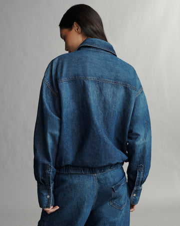 TWP Dark wash Denim Bubble Jacket in Linen Cotton Denim view 5