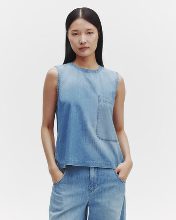TWP Vintage wash Mikala Top in Denim Shirting view 1