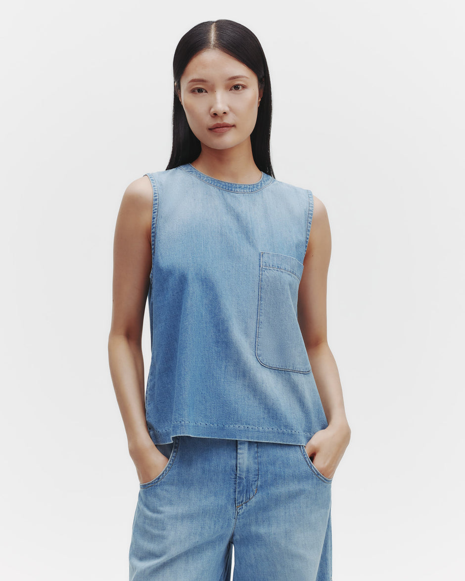 TWP Vintage wash Mikala Top in Denim Shirting view 1
