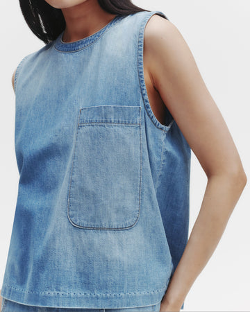 TWP Vintage wash Mikala Top in Denim Shirting view 1