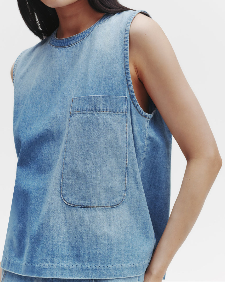 TWP Vintage wash Mikala Top in Denim Shirting view 1