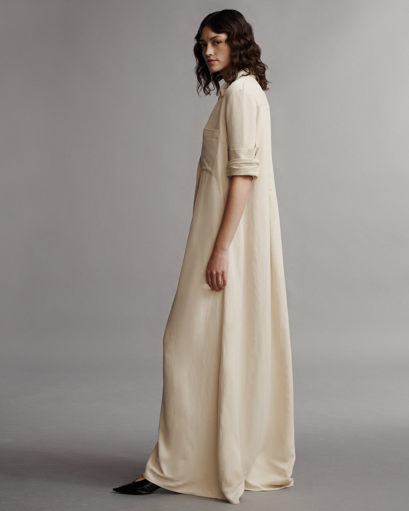 TWP French butter Jenny&#39;s Gown in coated viscose linen view 4