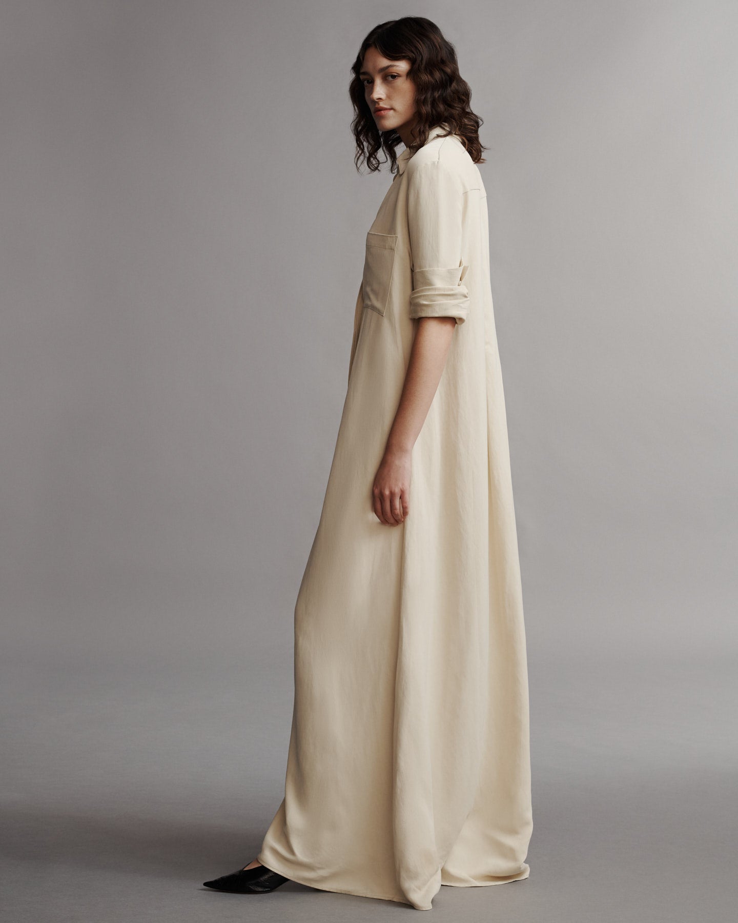 TWP French butter Jenny's Gown in coated viscose linen view 4