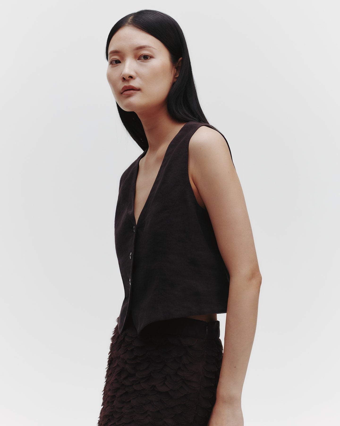 TWP Dark chocolate Kiki&#39;s Vest in Washed Linen view 1