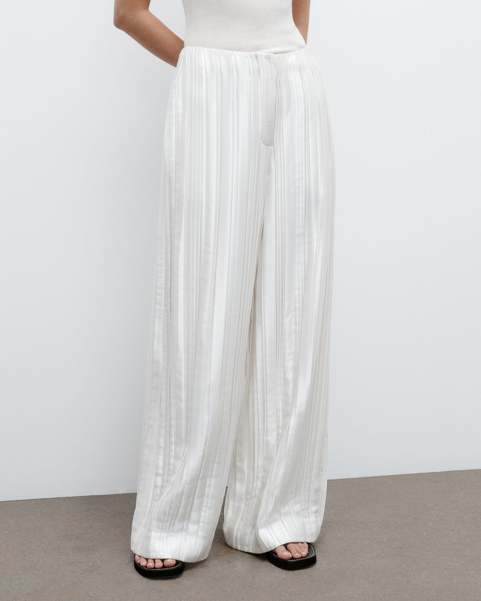 TWP Antique ivory High Waisted Trouser in Crushed Silk Charmeuse view 3