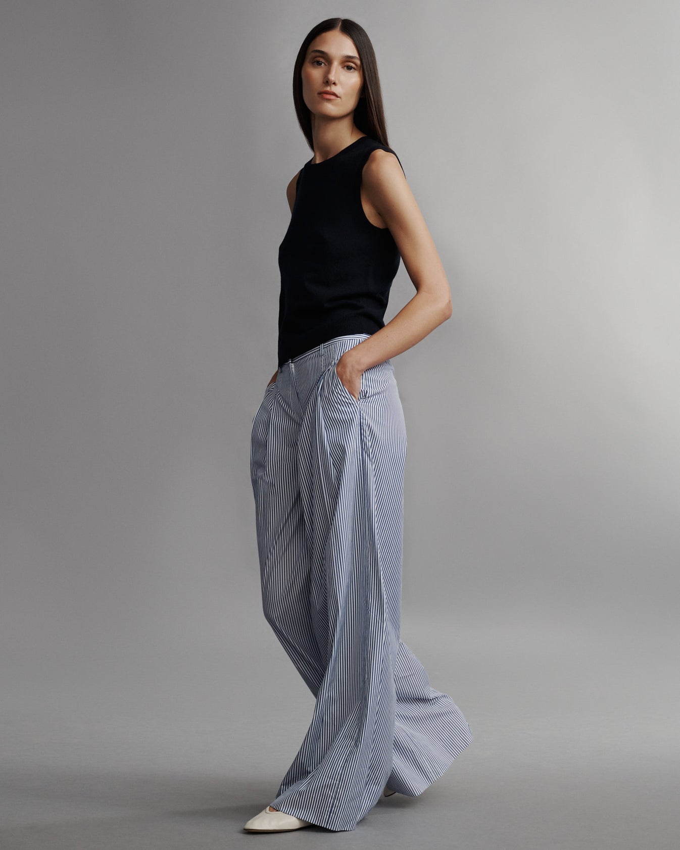 TWP White / indigo Didi Pant in Awning Lady Stripe view 6