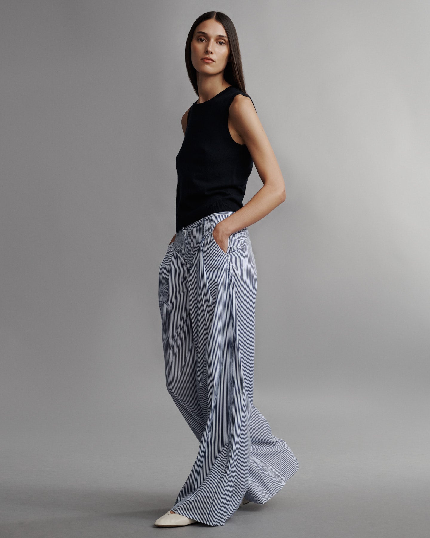 TWP White / indigo Didi Pant in Awning Lady Stripe view 6
