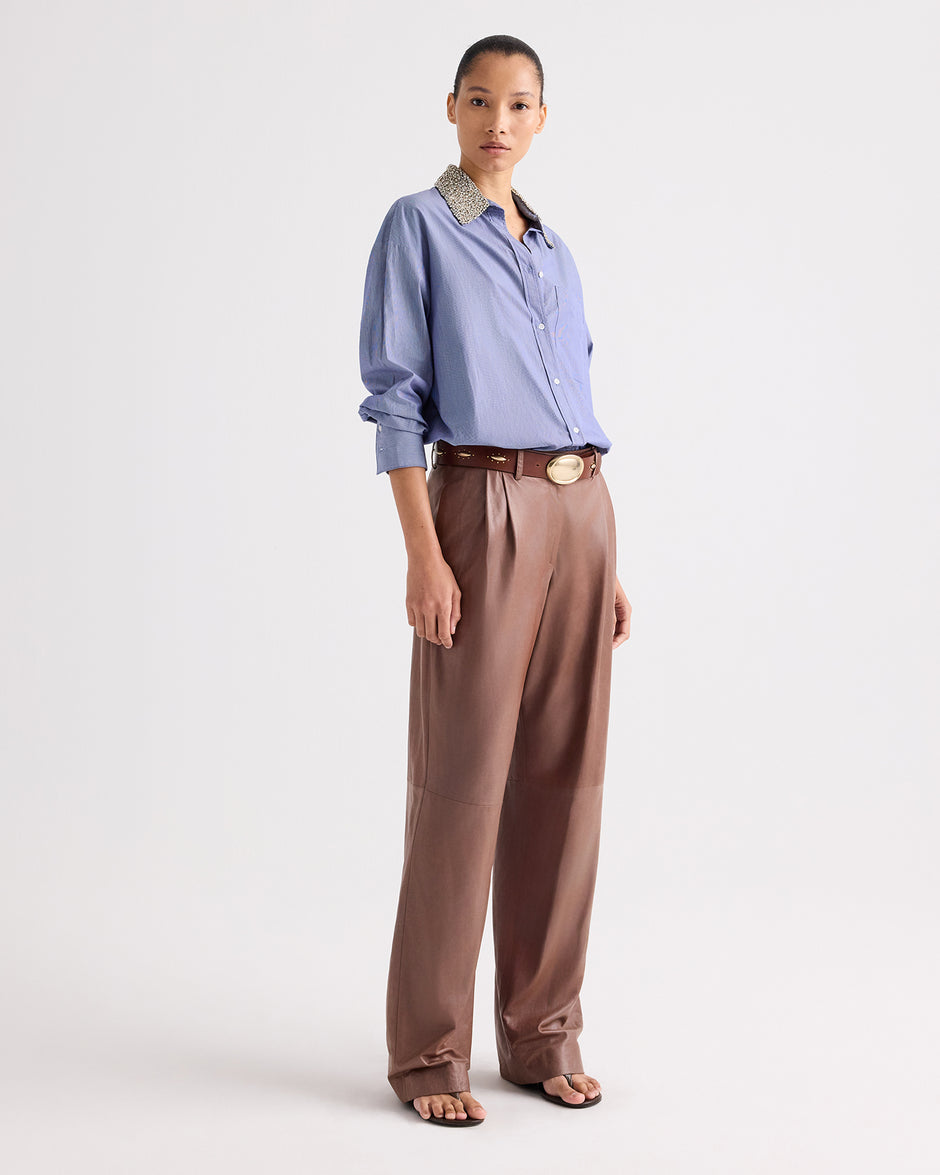 TWP Midnight / white Big Joe Shirt with Crystal Collar in Mini Lady Pinstripe view 4