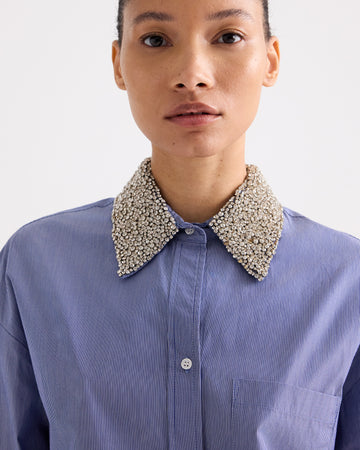 TWP Midnight / white Big Joe Shirt with Crystal Collar in Mini Lady Pinstripe view 3