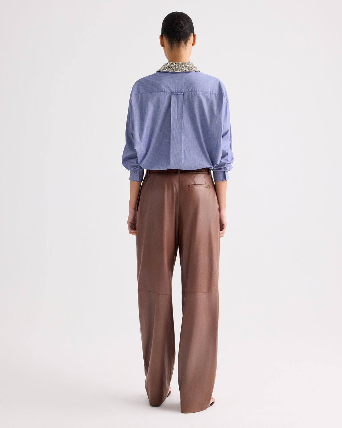 TWP Midnight / white Big Joe Shirt with Crystal Collar in Mini Lady Pinstripe view 5