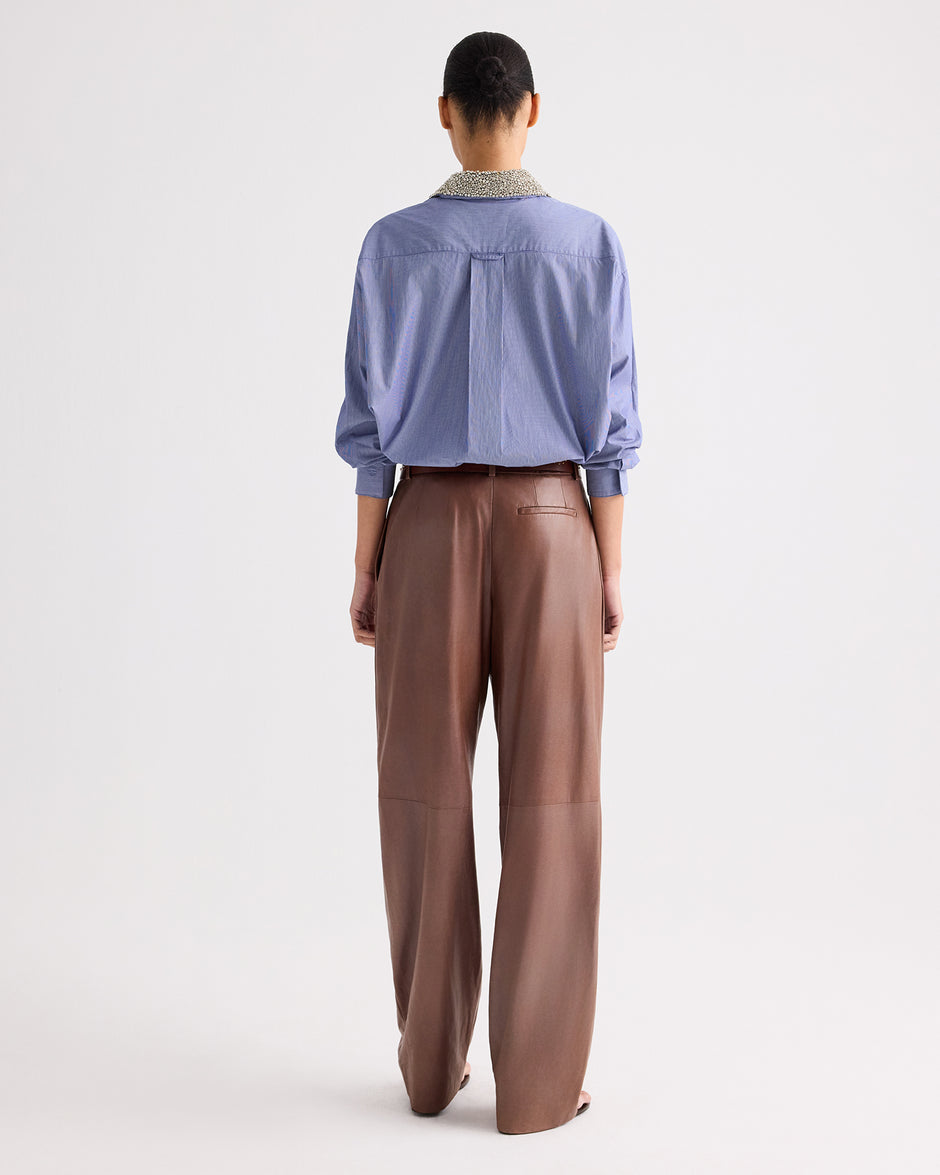 TWP Midnight / white Big Joe Shirt with Crystal Collar in Mini Lady Pinstripe view 5