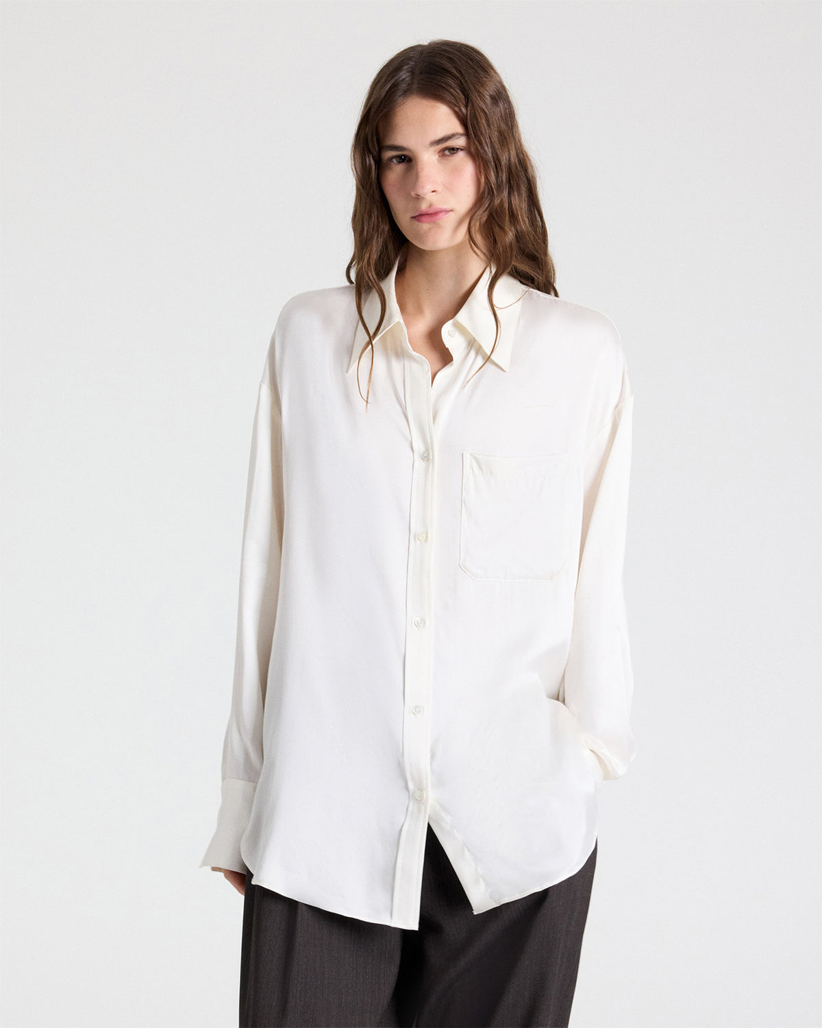 TWP Ivory Big Joe Shirt in Washed Silk Charmeuse view 1