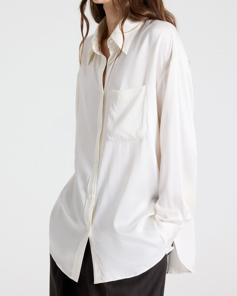 TWP Ivory Big Joe Shirt in Washed Silk Charmeuse view 2