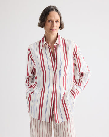 TWP Ivory / blue / wine Big Joe Shirt in Silk Stripe view 1