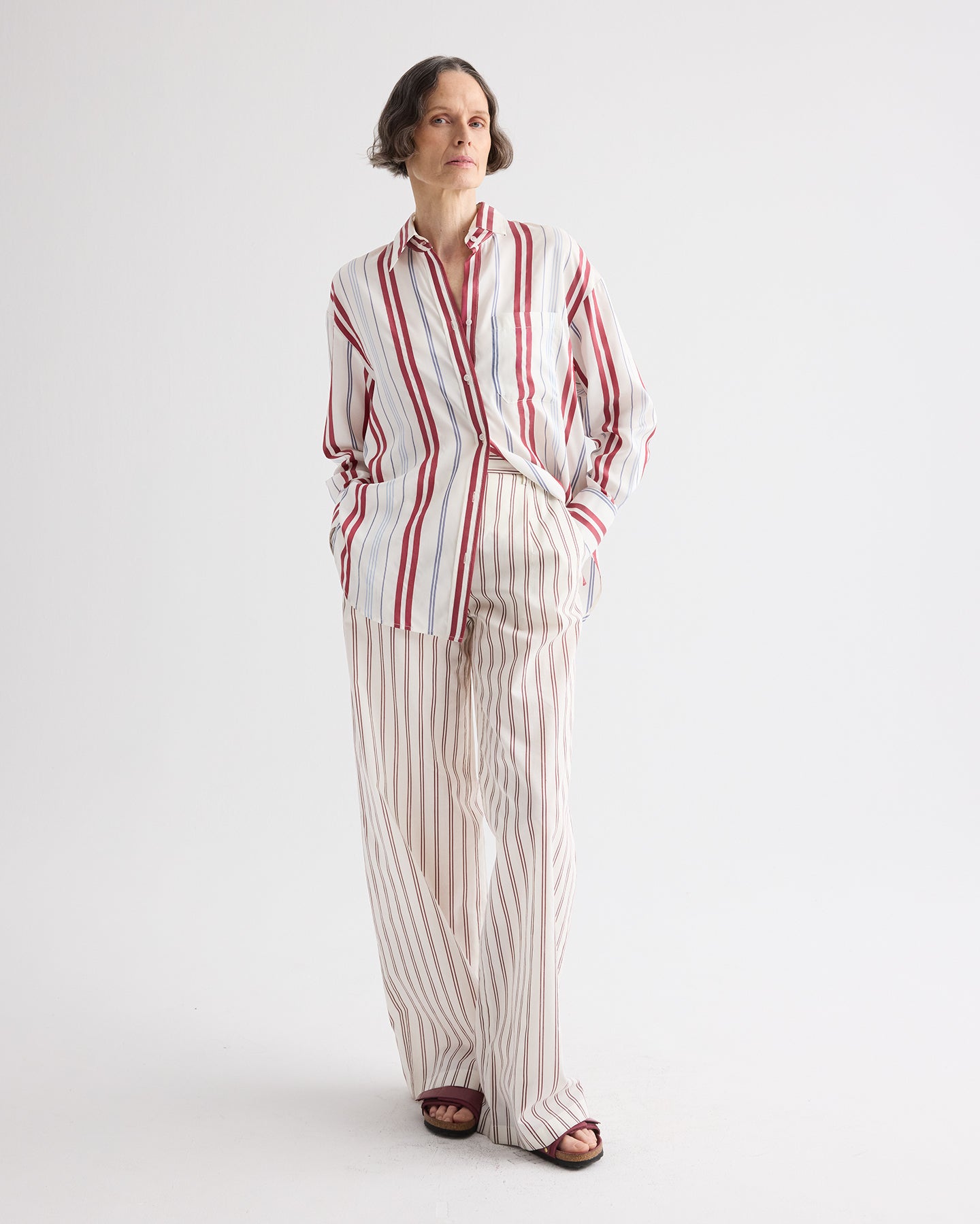 TWP Ivory / blue / wine Big Joe Shirt in Silk Stripe view 3