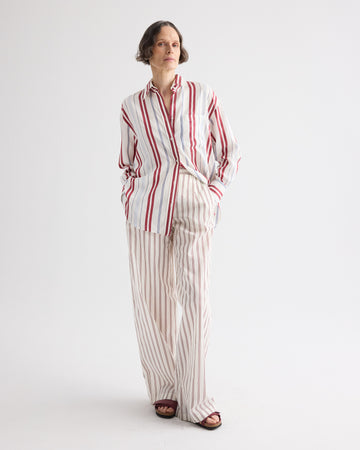 TWP Ivory / blue / wine Big Joe Shirt in Silk Stripe view 3