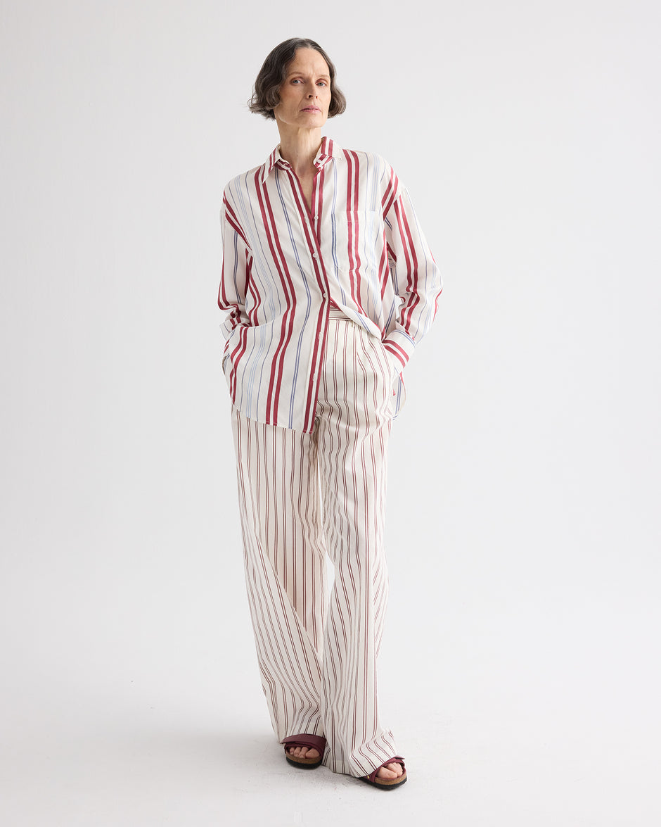 TWP Ivory / blue / wine Big Joe Shirt in Silk Stripe view 3