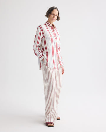 TWP Ivory / blue / wine Big Joe Shirt in Silk Stripe view 4