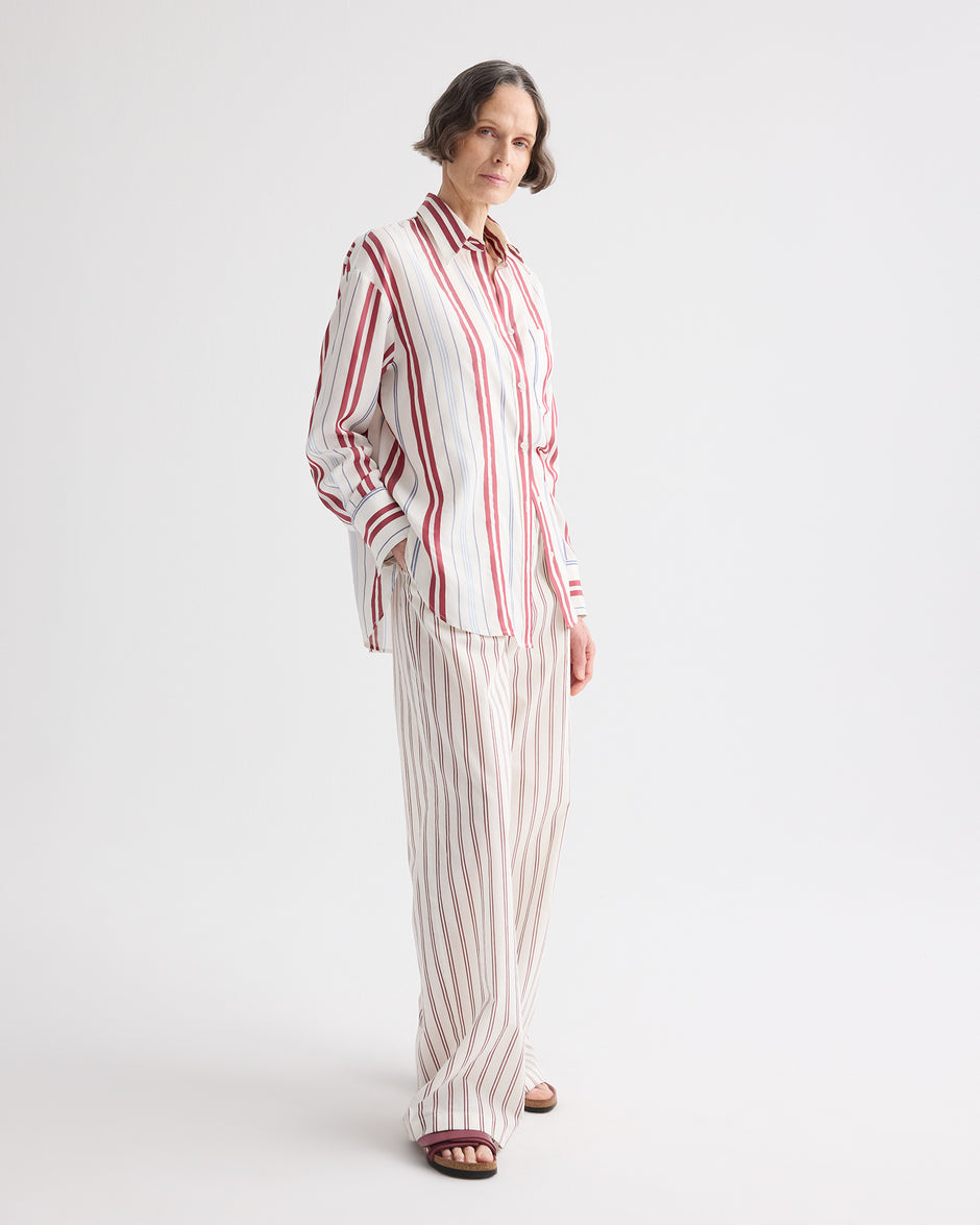 TWP Ivory / blue / wine Big Joe Shirt in Silk Stripe view 4