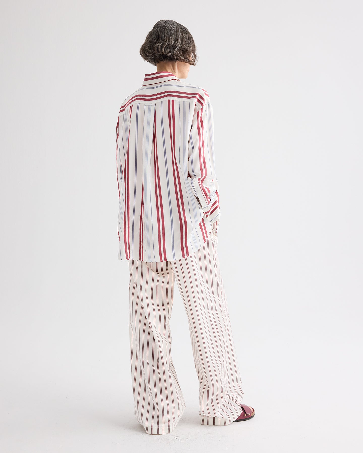 TWP Ivory / blue / wine Big Joe Shirt in Silk Stripe view 5