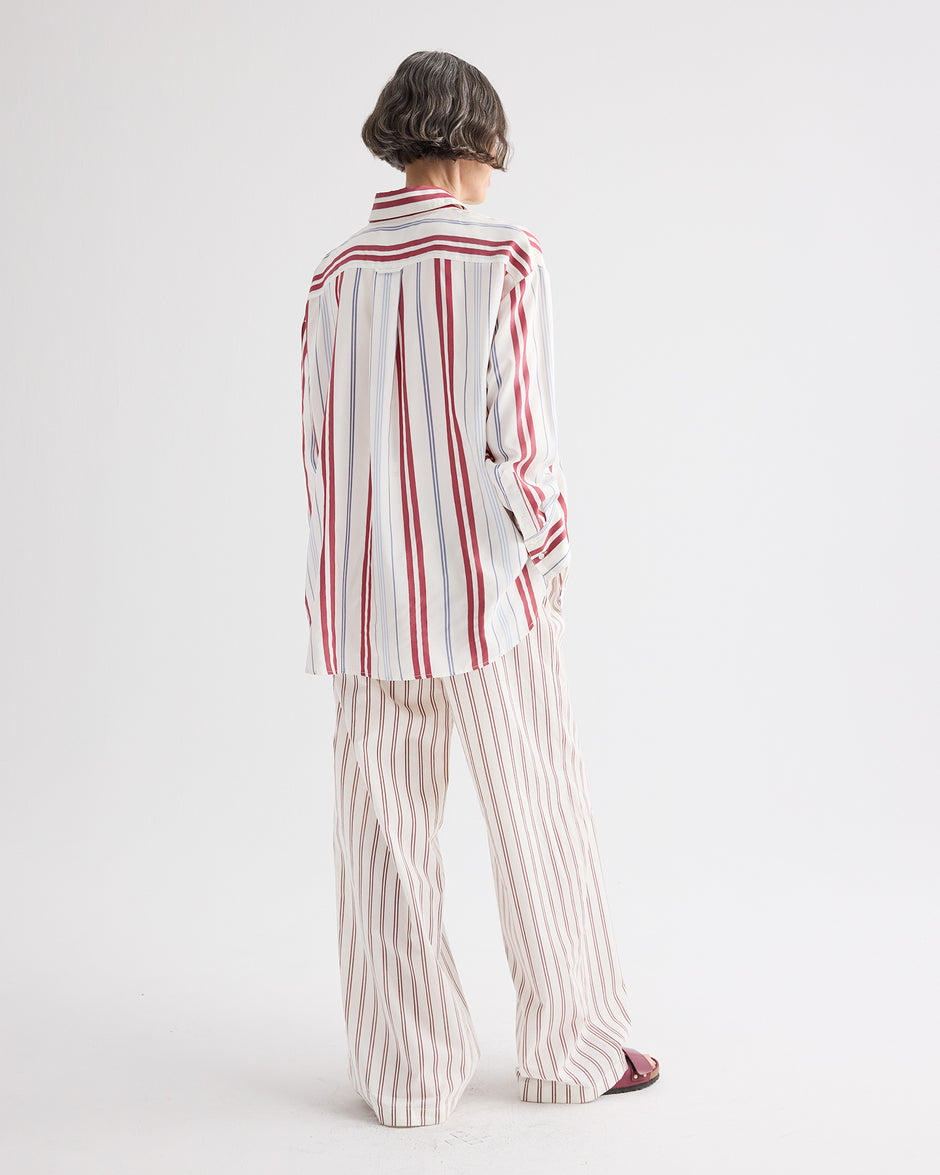 TWP Ivory / blue / wine Big Joe Shirt in Silk Stripe view 5