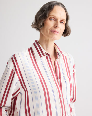 TWP Ivory / blue / wine Big Joe Shirt in Silk Stripe view 2