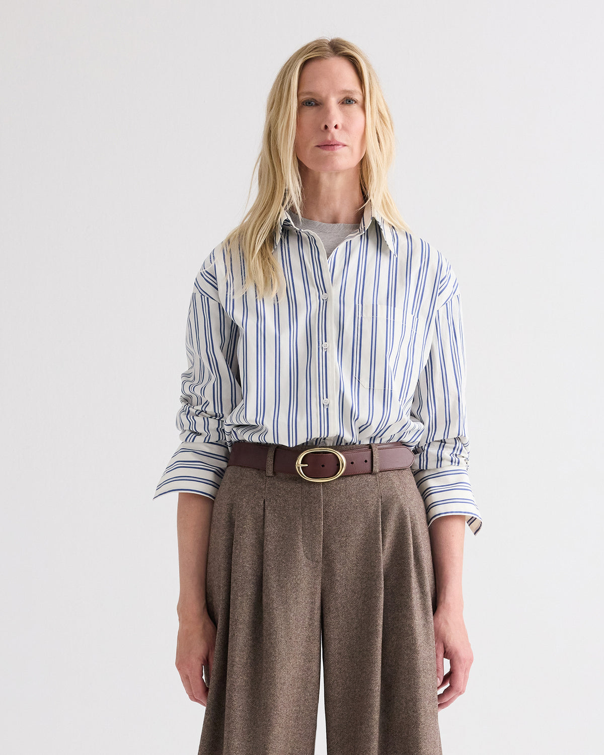 TWP Ivory multi Big Joe Shirt in Mens Stripe on Superfine Poplin view 1
