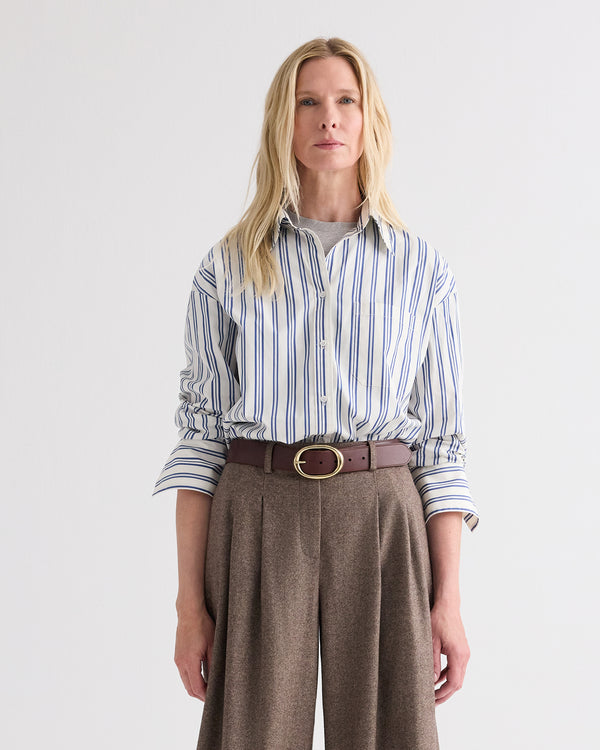 TWP Ivory multi Big Joe Shirt in Mens Stripe on Superfine Poplin view 1