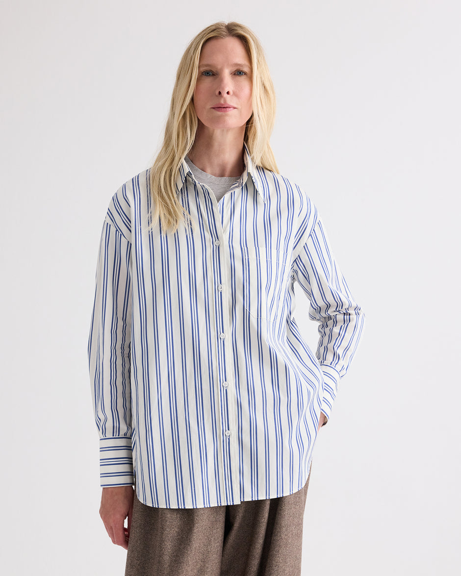 TWP Ivory multi Big Joe Shirt in Mens Stripe on Superfine Poplin view 4