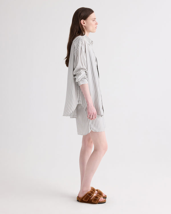 TWP Ivory / turkish coffee Big Joe Shirt in Evening Stripe on Silk view 3