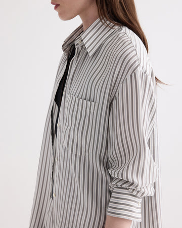 TWP Ivory / turkish coffee Big Joe Shirt in Evening Stripe on Silk view 2