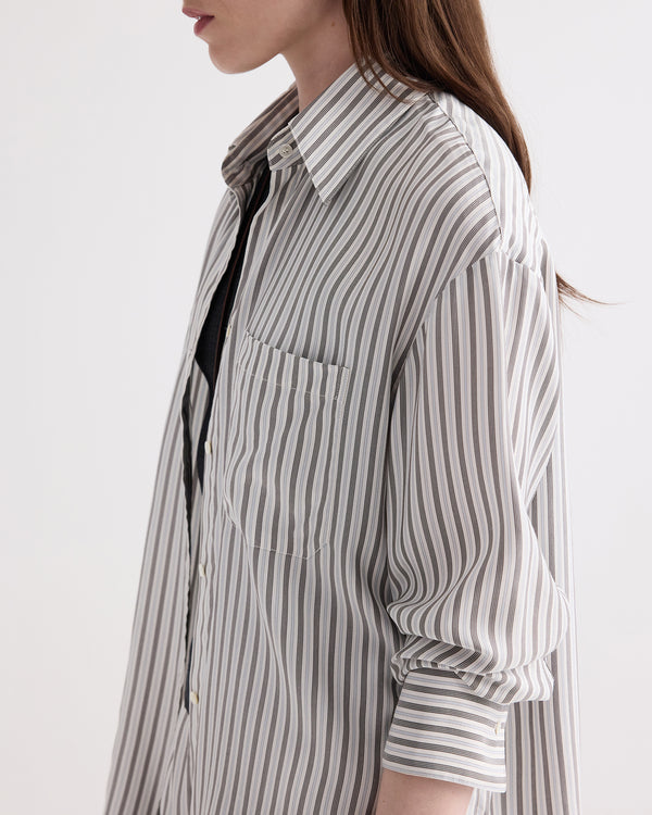 TWP Ivory / turkish coffee Big Joe Shirt in Evening Stripe on Silk view 2