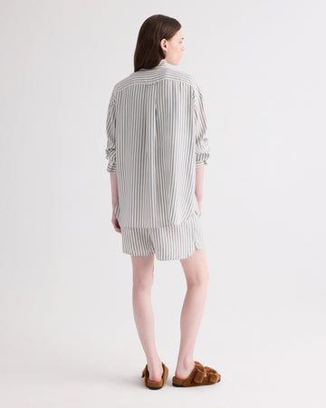 TWP Ivory / turkish coffee Big Joe Shirt in Evening Stripe on Silk view 4