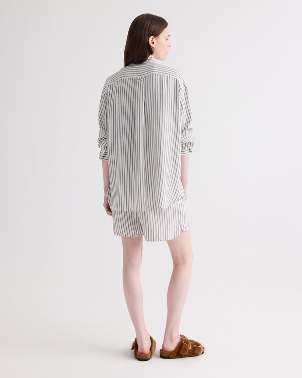TWP Ivory / turkish coffee Big Joe Shirt in Evening Stripe on Silk view 4