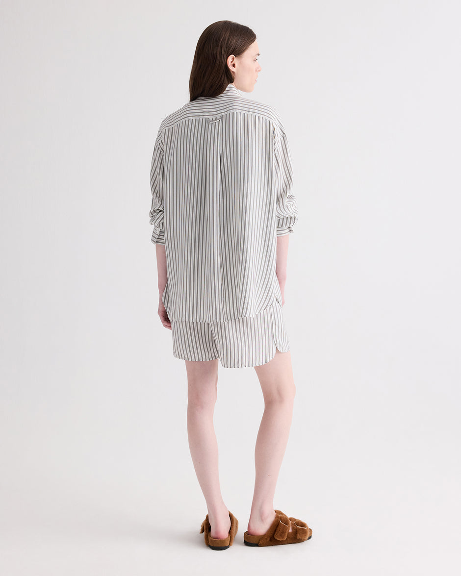 TWP Ivory / turkish coffee Big Joe Shirt in Evening Stripe on Silk view 4