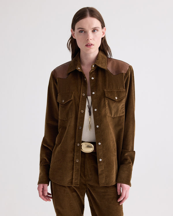 TWP Pinecone / bison Cowboy Take Me Away Shirt with Combo in Torkel Corduroy view 1