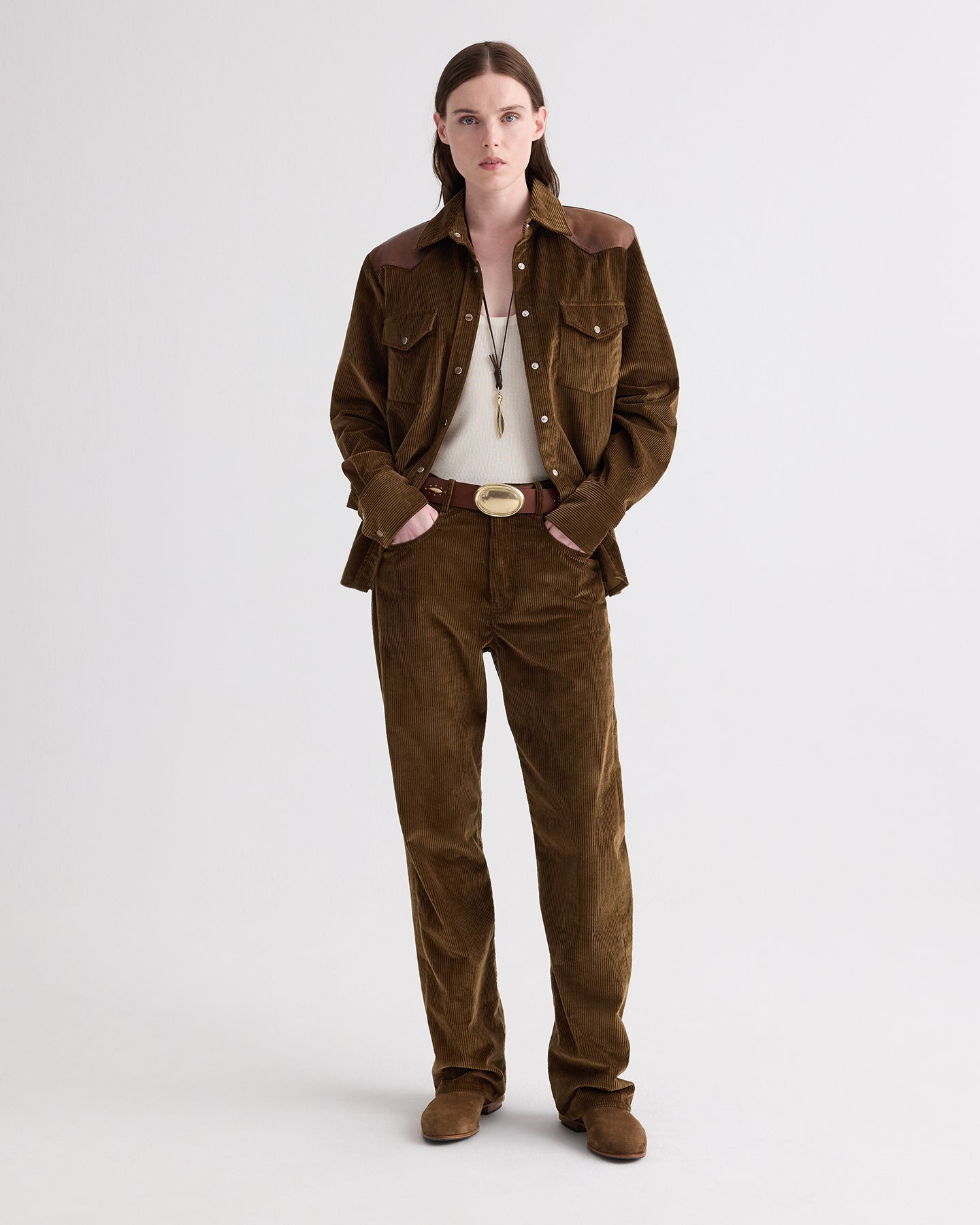 TWP Pinecone / bison Cowboy Take Me Away Shirt with Combo in Torkel Corduroy view 3