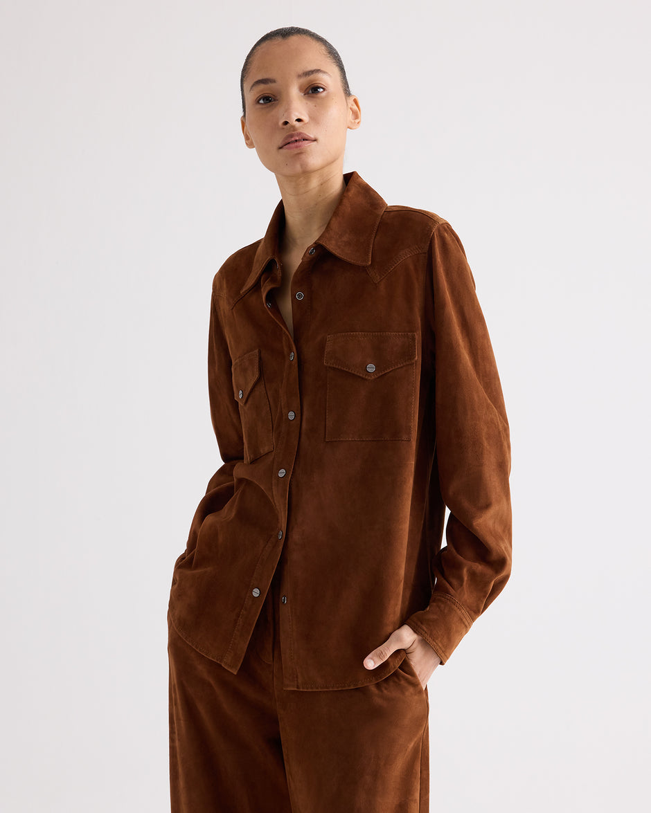TWP Cigar Leather Travelin' Soldier Top in Featherweight Suede view 1