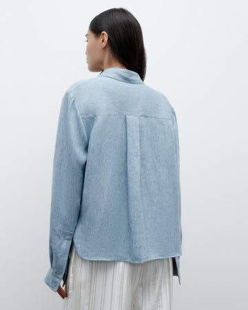 TWP Light indigo New Carter Shirt in Lightweight Washed Hemp Denim view 5